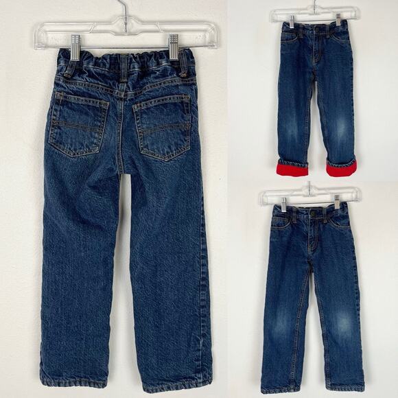 Oshkosh B'gosh Kids Red Fleece Lined Blue Jeans Size 6 Adjustable Waist Winter - Picture 1 of 8